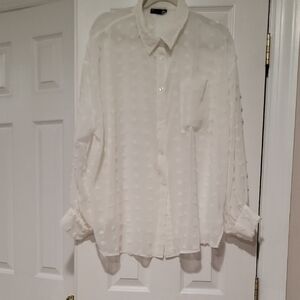 ASOS Curve White Dotted Swiss Button-Up Blouse